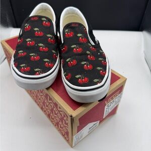 Vans Off the Wall Classic Cherry Embroidered Canvas Slip On Shoes